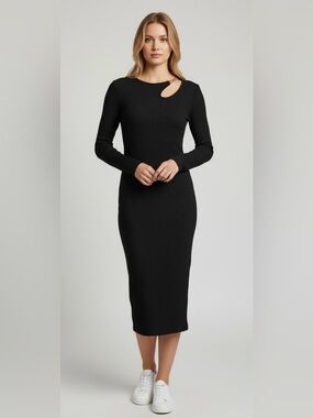 Derek Heart Black Long-Sleeve  Midi  Dress size S